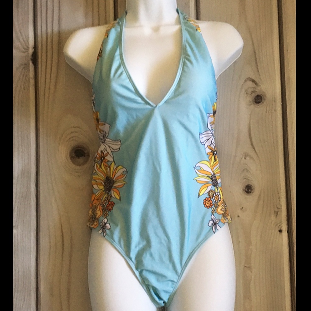 Swimsuit One Piece Halter Floral - Small